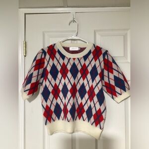 Knit Mix Argyle Sweater in Red and Blue